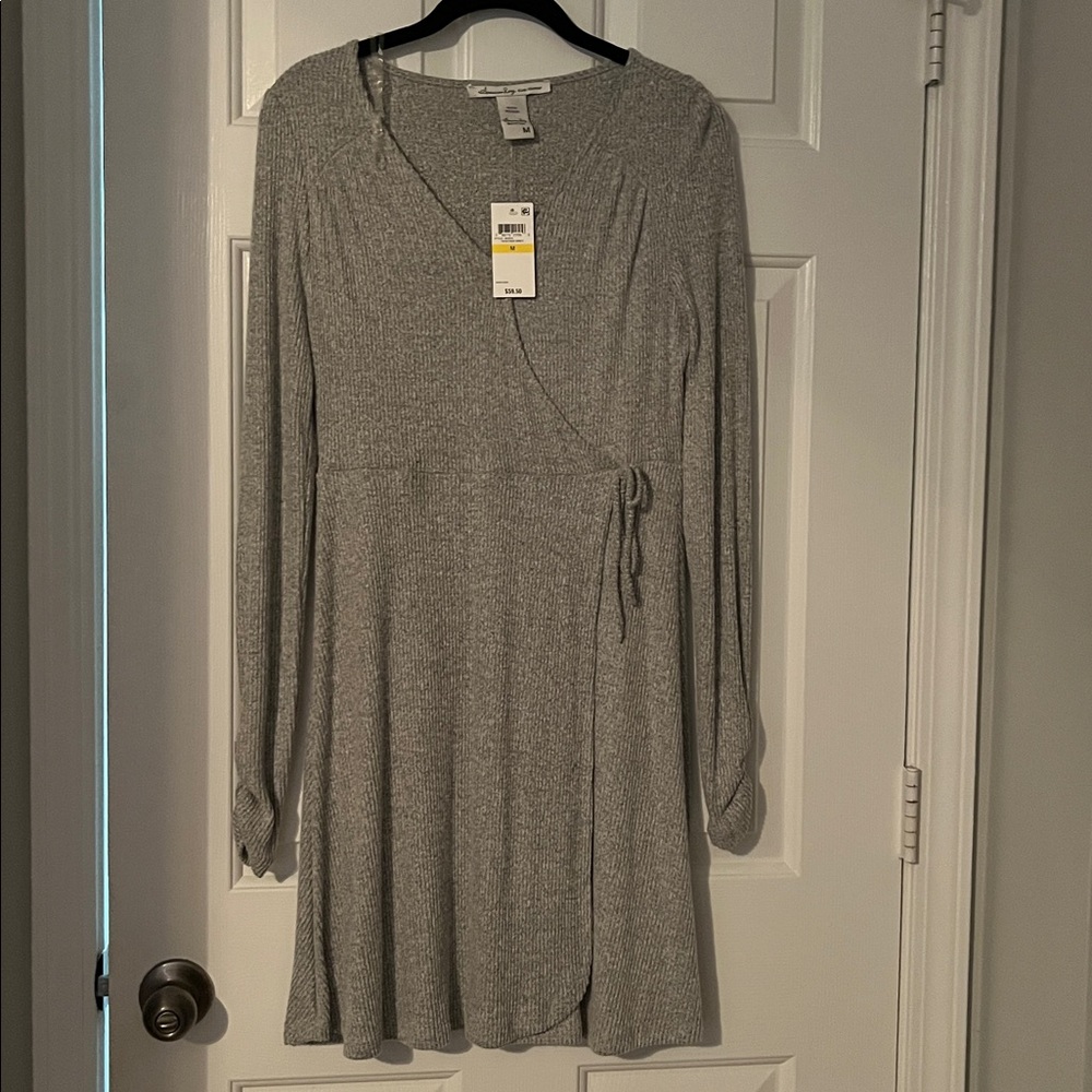Gray Long Sleeve Wrap Dress